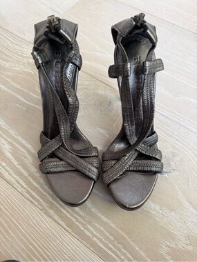 Burberry Metallic Brown Strappy Heeled Sandals